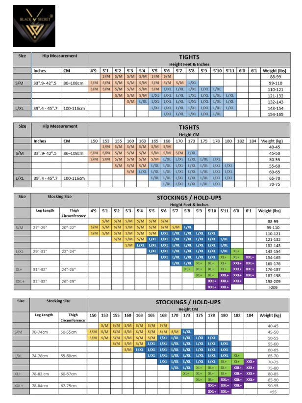 Black Secret size guide
