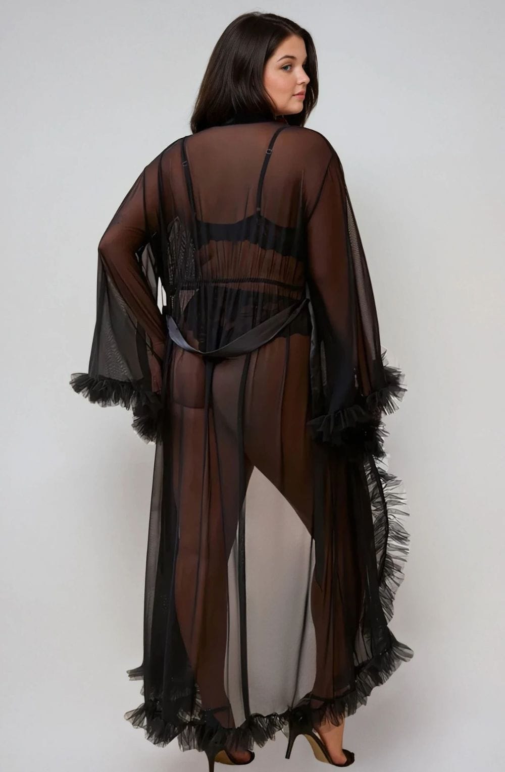YesX YX735Q Sexy Mesh Ruffled Long Robe