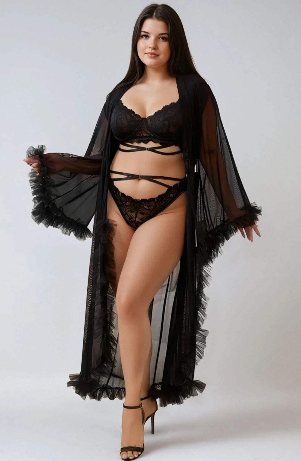 YesX YX735Q Sexy Mesh Ruffled Long Robe