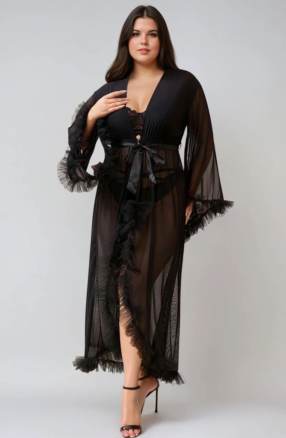 YesX YX735Q Sexy Mesh Ruffled Long Robe